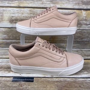 Vans Low Top Casual Skate Shoes Pink Beige Leather